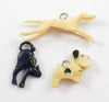 3 Cracker Jack Toys / Charms / Prizes: Greyhound, Scottie Dog & Black Cat